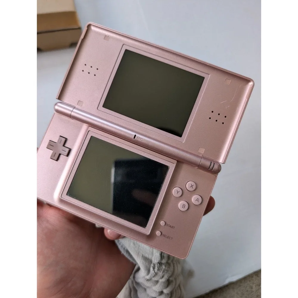 READ Nintendo DS Lite Rose Metallic Pink In Box Broken Hinge Tested Working